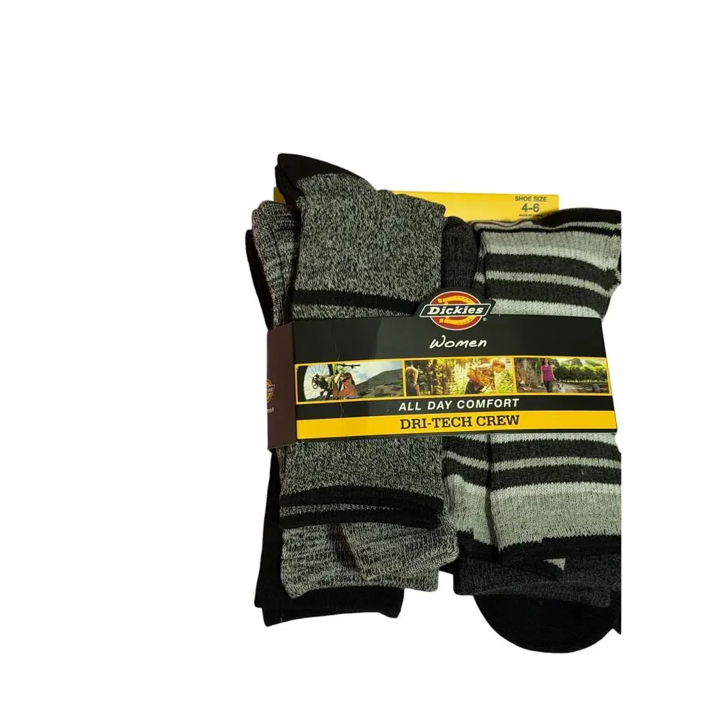 Dickies Women's 4-6 Black Gray Dri Tech Crew All Day Comfort Socks